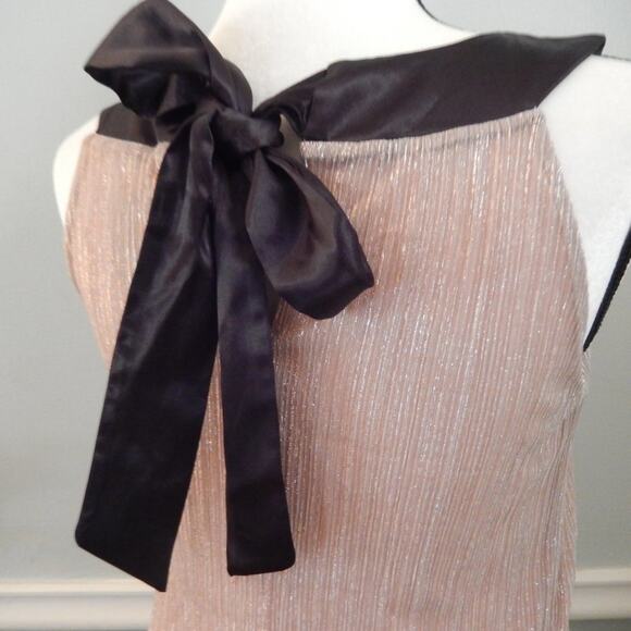 Enfocus Studio Pink Blush Glitter Black Satin Border Tie Neck Shift Dress Size 4 - Picture 7 of 11